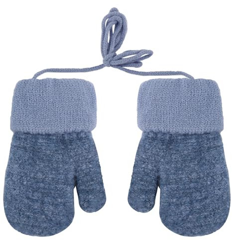 Dumhuts Baby Handschuhe Fäustlinge Winter für 0-3 Jahre, Kinder Warme Strickhandschuhe mit Plüschfutter und Schlüsselband, Handschuhe Kinder für Outdoor Aktivitäten und Täglichen Gebrauch
