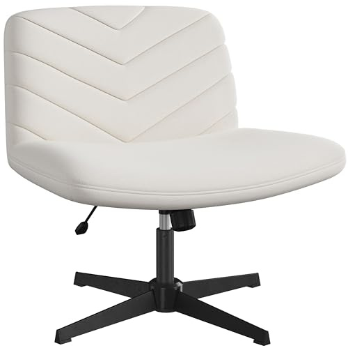 Yaheetech Sedia Ufficio Girevole Senza Ruote Sedia da Scrivania Senza Braccioli in Tessuto Schienale Reclinabile con Ampio Cuscino Altezza Regolabile per Studio, Camera da Letto Beige