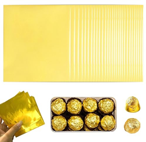 AstraGlam 50 pellicole per imballaggio alimentare 19 x 16 cm - Pellicola in alluminio dorato per cioccolato, caramelle e alimenti - Riutilizzabile, durevole ed ecologica