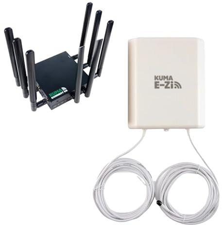 KUMA CONNECT E-Zi 5G Router with SIM Slot - 2Gbps Portable WiFi Router & Directional Outdoor Antenna for Home Static Caravan - Wireless Mobile Internet Hotspot Kit - 4G LTE 3G Compatible 12vDC+240vAC