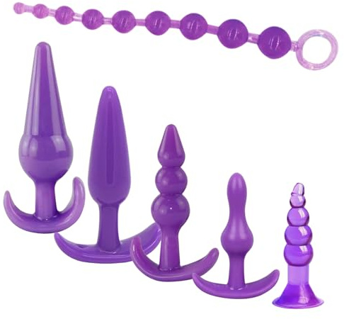 Silicone Anal Butt Plug Trainer Set Pack of 6 Anal Sex Toys Fetish Safety Male Prostate Massager Anal Butt Pugs Pure Pleasure for Women Gay Lesbian Couples Adult Sex Toys (Purple)
