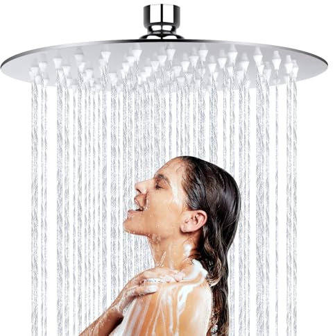Tête de Douche 20cm Acier Inoxydable 304, Pommeau de Douche Rond 8 Pouces, Rotatif 360° Shower Head, Haute Pression, Economie d'Eau, Facile à Installer et à Nettoyer, Effet Pluie Anti-Calcaire