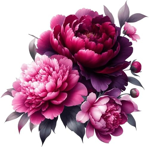 Lot de 4 autocollants en vinyle motif pivoine - Imperméables - Multi-usages - 1@ 20 cm de haut - Idéal pour toilettes, voiture ou ordinateur portable - 3 à 7 cm de haut - Idéal pour téléphone, tasses