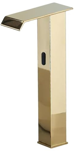 Agteruo Grifo Moderno de latón con Sensor sin Contacto, Acabado Dorado, Amarillo, Grifo automático para Lavabo con Sensor infrarrojo, conexión G1/2, instalación sobre encimera, para baño.