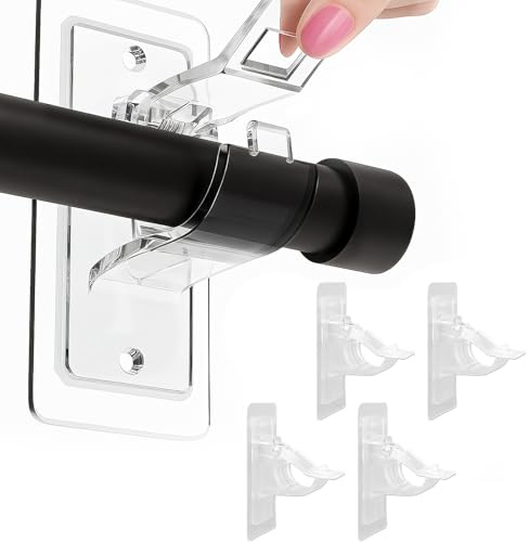 Lotnery 4PCS Transparent Self-Adhesive Curtain Rod Holders Without Drilling, Strong Hold Adjustable Brackets for Home Bathroom Kitchen & Hotel Curtains Towels