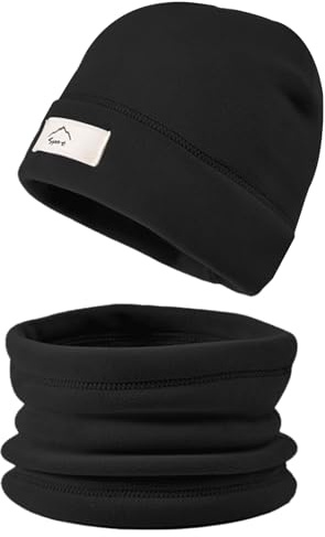 crazy bean Conjunto Gorro y Bufanda Niño Niña Forro Polar Cálido Sombrero y Braga Cuello Set Termico Invierno Beanie 2 en 1 Negro