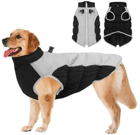 Manteau Chien Hiver Imperméables,Manteau Chien Réfléchissant Confortable Réglable avec Fermeture Eclair,pour Moyens Grands Chiens Temps Froid l'hiver Teckel,Bouledogue,Noir 5XL