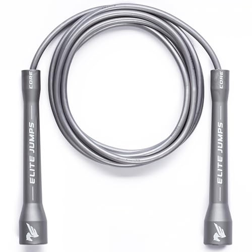 Elite Jumps Core hopprep – inomhus/utomhus justerbart hopprep för träning och fitness – 6 mm PVC hopprep för fitness – obrytbara handtag med trasselfritt hopprep för träning | Hållbart 5 mm PVC-hastighetsrep. Okrossbara handtag För fitness, boxning och barn. Justerbar, alla åldrar.