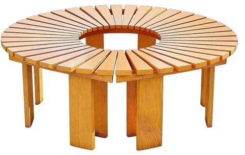 Soporte para plantas Bancos de jardín de madera Banco de árbol semicircular Envoltura alrededor de asientos para patio Taburete de listones para patio trasero al aire libre(marrón,Half Round)