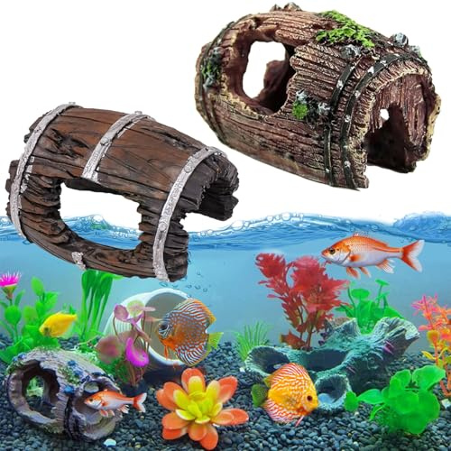KEUGT Aquarium Tronc d'arbre DéCoration,2 pcs RéSine Naufrage Bois Grotte