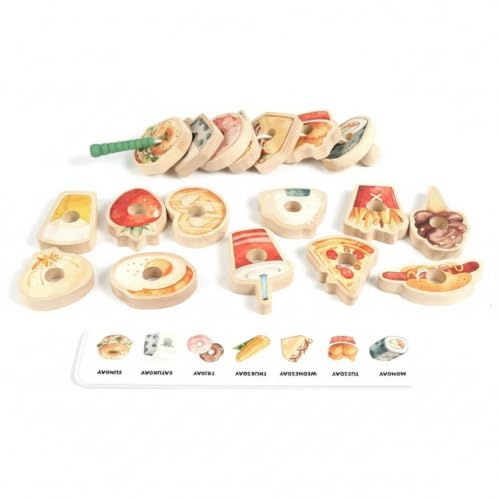 Xgdsnly Gioco Infilare Cibo Apprendimento Pratico Gioco Infilaggio Legno Sviluppo Motorio Fine Set Perline di Legno per Bambini