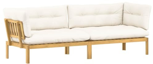 QJBSAVVA Canapé de Jardin en Palette 2 Pièces, Salon de Jardin en Bois d'Acacia Massif avec Coussins Crème, Banquette d'angle Extérieur pour Terrasse, Balcon et Patio, Marron Clair