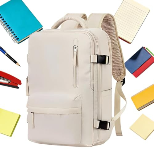 Reseryggsäck med skofack USB-laddningsport, lämplig handbagage, Beige, Siehe Beschreibung, Se beskrivning | Ryggsäck lämplig som handbagage för resor gym affärsresa skola pendling vandring