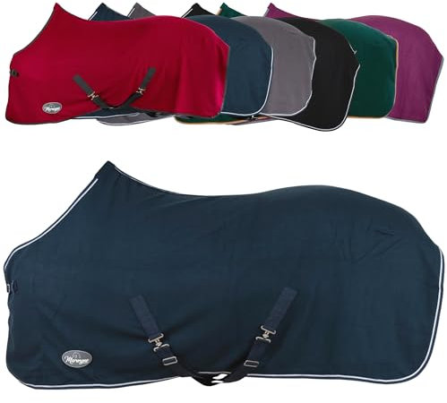 Marengos - Abschwitzdecke Economic mit Kreuzgurten (abnehmbar) | Pferdedecke mit Frontschnalle, Schweifkordel & Widerristpolster | atmungsaktive Fleecedecke | Pferde Zubehör in Dunkelblau | 135cm