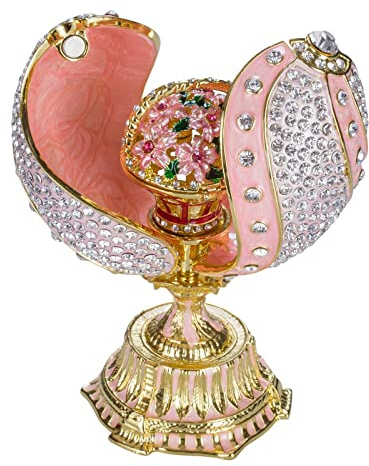 danila-souvenirs Huevo retorcido al Estilo Fabergé con Cesta de Flores 12 cm Rosa