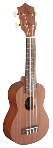 J & D Ukulele, Sopran Ukulele mit Korpus aus Mahagoni in Natural Satin, Gitarrenmechaniken für Stimmstabilität, Palisander Steg, Standard