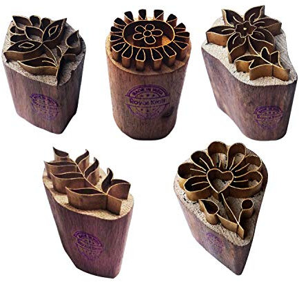 Royal Kraft Blumen Messing Holz Stempel (Set von 5) - DIY Ton, Keramik Blöcke BHtag0002