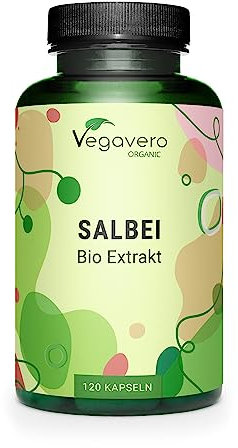 Bio Salbei Kapseln Vegavero | Mit 1% Rosmarinsäure | 500mg Extrakt pro Einheit | aus Frankreich | Starkes Schwitzen | Hitzewallungen Wechseljahre | 120 Stück | Vegan