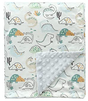 CREVENT Baby Decke für Jungen Weiches Plüsch Empfangen Geschenk für Neugeborene Kleinkinder (Nettes Tier gedruckt auf Punkt Backing mit Dinosaurier 75cmX100cm)
