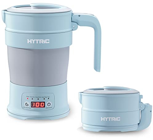 HYTRIC Travel Electric Kettle, 700ML Foldable Small Electric Kettle BPA-Free, Portable Kettle with Multifunctional Panel, Collapsible Hot Water Kettle with Keep Warm & Delay Start, 110V Blue