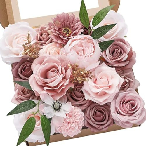 Serwalin Fiori artificiali per torta bouquet da sposa centrotavola per il giorno del Ringraziamento Peonia Rose Fiori di nozze Combo Fiori finti Boho per la (Rosa di Atene)