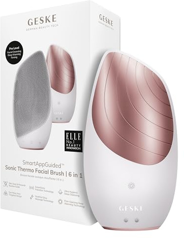 GESKE | Dispositivo SmartAppGuided™ Sonic Thermo Facial Brush | 6 in 1 | Pulizia della pelle | Spazzola per la pulizia con funzione riscaldante | Massaggiatore facciale | Spazzola viso elettrica