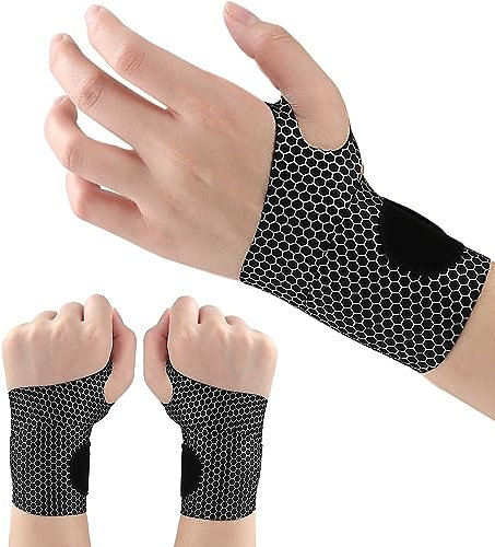 Offtrte 2 fasce per polso ultra sottili e bendaggi a compressione – Supporto elastico regolabile per tunnel carpale per fitness sportivo (nero)