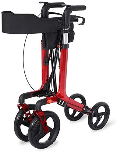 Déambulateur pliable tout Terrain avec Suspensions, rouge 4 roues avec panier, chariot à panier principal de Shopping pour personnes âgées