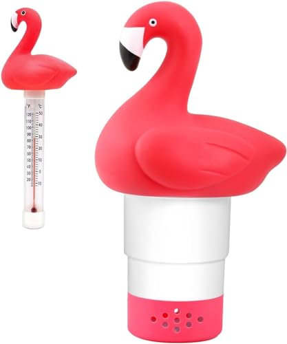 Schwimmender Pool-Chlorspender, 2-in-1-Set, zusammenklappbarer Chlorschwimmer für Schwimmbad, Whirlpool und Spa (Flamingo)