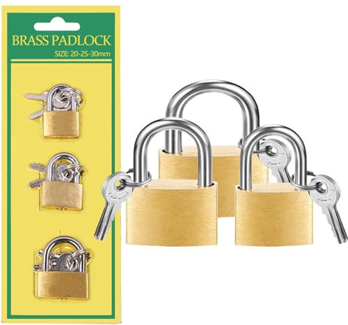 3 Pcs Small Solid Brass Locks with Keys, 20mm + 25mm Mini Key Locks, for Luggage Locks, Backpack Small Locks, Gym Locker Padlocks, Jewelry Box Locks