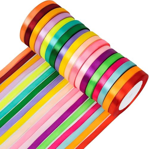 Satinband 18 Farben, Schleifenband Geschenkbänder 10 mm x 22 m, Verpackungsband Stoffband Dekoband für Geschenk Verpackung Hochzeitsdekoration Geburtstagsfeiern