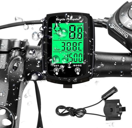Fahrradcomputer Digital, 20 Funktionen IPX6 wasserdichte mit Hintergrundbeleuchtetem Display Fahrradtacho & Kilometerzähler Fahrradcomputer mit großen Tasten, übersichtlichen Darstellung (Schwarz)