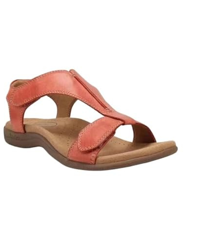NVYRFS Sandali da donna estivi solidi ortopedici con cinturino a T e gancio e passante, zeppe da spiaggia, taglie forti(Red,36)