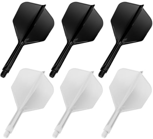 SIRLOMU 6 Pièces Fusion Flights Stabil Darts Accessoires Dart Flyer avec Shafts Intégrés et Flights Fixes Système de Vol en Plastique Shaft (noir+blanc)