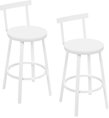 WOLTU Barhocker 2er Set, Barstuhl, Bar Hocker rund, Küchenhocker mit Lehne, Metallgestell, Fußstütze, Tresenhocker 150 kg belastbar, für Bar Kücheninsel Esszimmer, Weiß, BH430ws-2