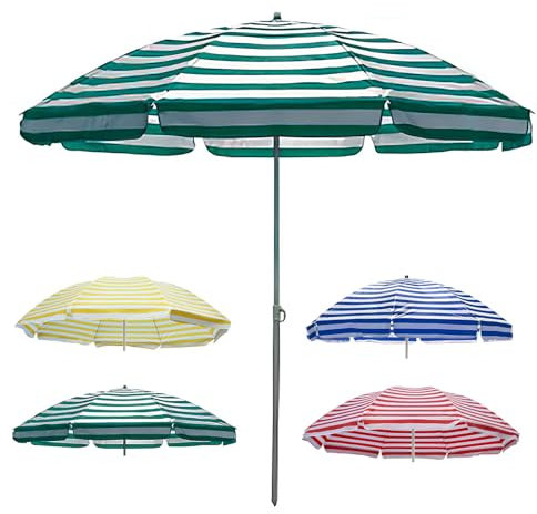 WATAOW Ombrellone da Esterno 2,5 M | Parasole da Giardino Pieghevole per Terrazze, Spiagge E Mercati, Protezione UV, Strisce Rosse(Green)