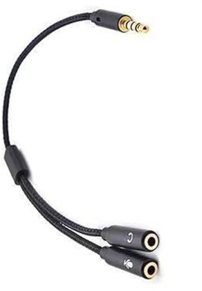 Klaisy Headphone Microphone Splitter 3.5mm 2 Female To 1 Male Microphone Splitter Extension Cable Headsets Adapter Cable Braided For Laptop