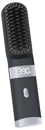 Cordless Hair Straightener Brush Portable on The go Comb for Travel USB chargingTwo Power sources30s Fast HeatingLCD Large Screen Display (Black) 3333