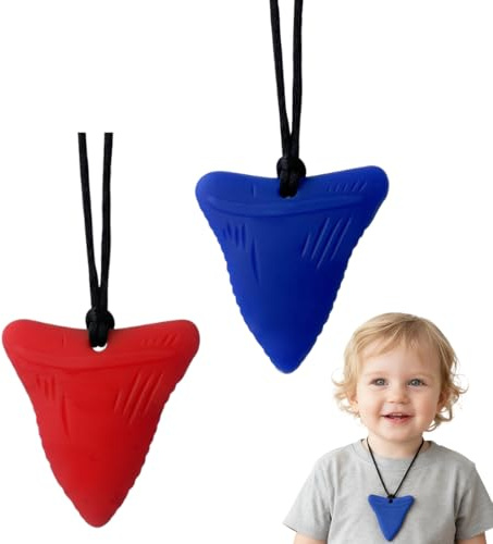 YUVKIN 2 pezzi collana masticabile in silicone, forma di dente di squalo, per adulti e bambini piccoli, morbida, strumento sensoriale per autismo, ADHD e dentizione