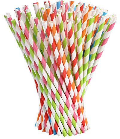 Vicloon 100 Cannucce Carta Colorate per Compleanno, 5 Colori Cannucces Cocktail Cannucce Colorate per Matrimoni, Natale,Docce Bambino, Celebrazioni e Feste