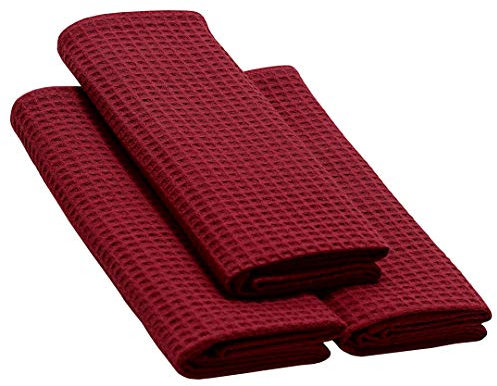 3er-Pack Baumwolltücher in Bordeaux, hochwertige Geschirrtüchert, aus 100% Baumwolle, mit Waffelpique-Webmuster, Größe: 70x50 cm, Putztücher, Poliertücher, Handtücher