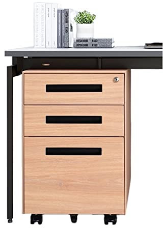 Archivador Gabinete de acero for debajo de la mesa, cajón de oficina, almacenamiento de actividades de estaño, gabinete corto, grano de madera for el hogar con cerradura, gabinete de empuje móvil gabi