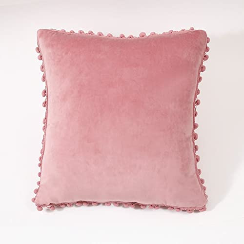 Hoisy 1Pcs Sofakissenbezüge, Pink Kissenbezüge Einfarbig mit Kugelfransen Samt 40X40CM Kissenbezüge Deko für Sofa Couch Wohnzimmer