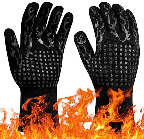 Flintronic Grillhandskar, värmebeständiga ugnshandskar upp till 800 °C, värmebeständiga och halkfria kökshandskar, värmehandske, för BBQ/ugn/grill/spis/svetsning/bakning