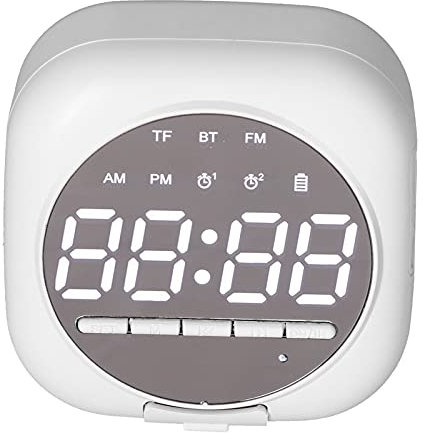 Radiosveglia, Altoparlante Hi-Fi 5.0, Orologio a Specchio LED Wireless con Doppi Allarmi, Orologio con Luce Notturna con Display Digitale per Camere da Letto (Bianco)