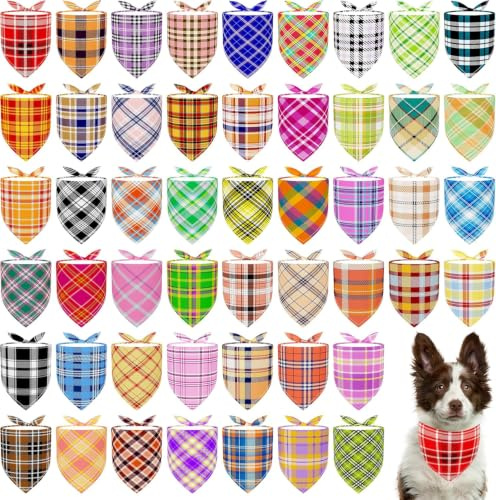 JpGdn 50PCS Plaid Dog Bandanas Bulk Large XL XXL XXXL Edge Hemming Scarves