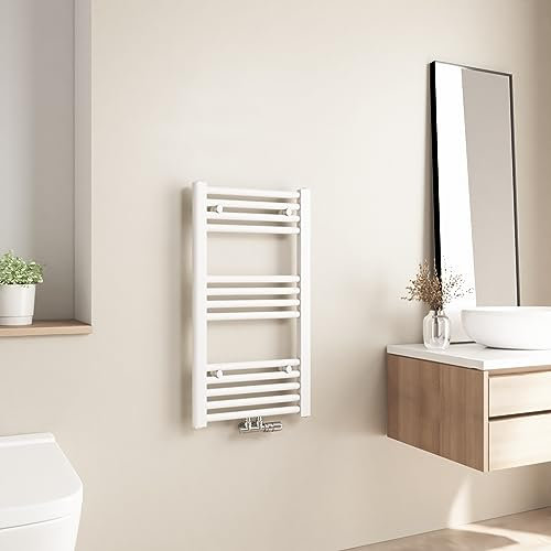 Heilmetz Scaldasalviette bagno, scaldasalviette a radiatore 70 x 40 cm termoarredo bagno (Bianco)