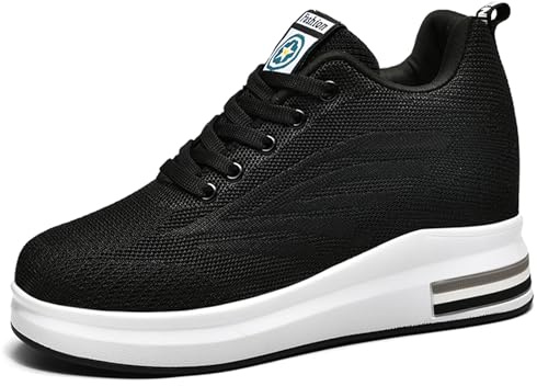 JAOOUU Baskets Compensées Femmes Chaussure Invisibles de Augmentation de la Taille Chaussures de Sport Gym Fitness Sneakers Lacets Plateforme Nouvelles Chaussures Noir,37EU