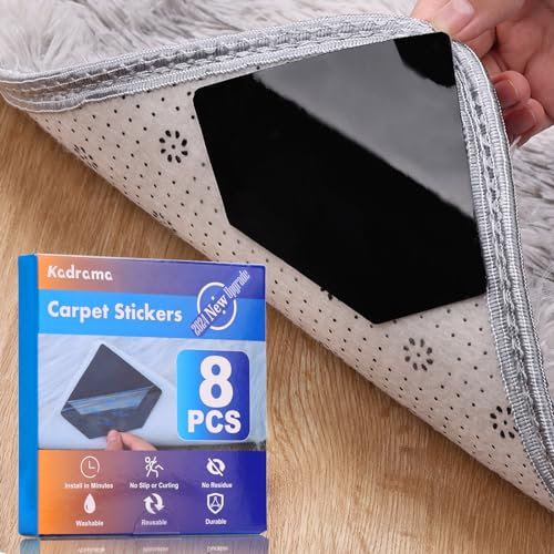 Kadrama 8 PCS Rug Pad Grippers for Carpet, Rug Gripper for Carpeted Hardwood Floors, Double Sided Carpet Tape for Floor, Reusable Rug Corners Sticker to Hold Rug Down, Carpet Stickers for Area Rugs