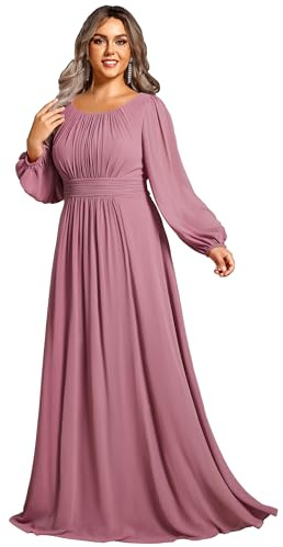 Ever-Pretty Plus Vestido Casual Largo para Mujer Corte Imperio Escote Redondo Talla Grande A-línea Manga Larga Elegantes Orquídea 46